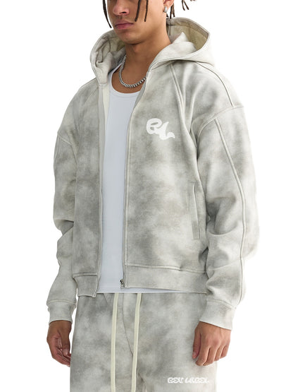 REV Essential Washed Zip-Up Hoodie White